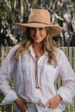 Load image into Gallery viewer, Chase Natural Raffia Unisex Panama Hat with Chocolate Leather Chin Strap
