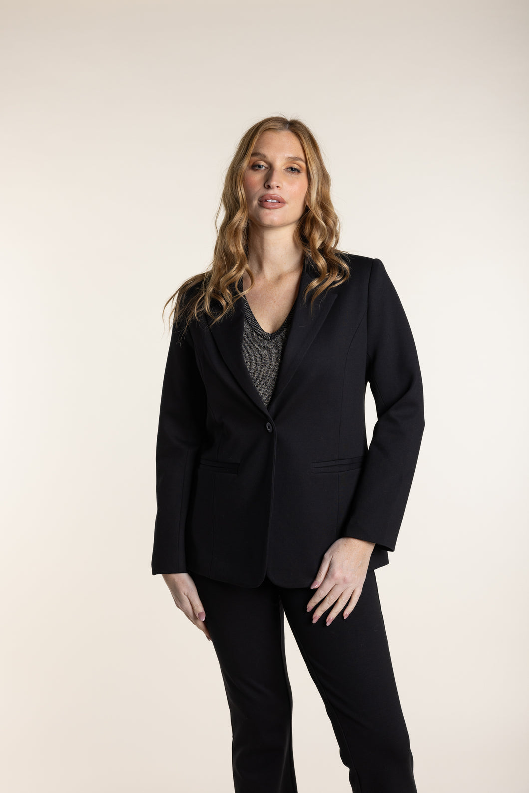 Two-T's Ponte Blazer with Mono Print Lining Front View