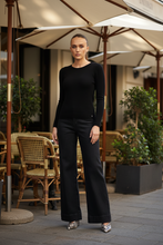 Load image into Gallery viewer, Two-T's - Crew Neck Merino Knit Top - Black colour front shot
