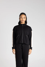 Load image into Gallery viewer, Two-T's - Dropped Shoulder Jacket - Black With Oat Ivory Stripe colour front shot
