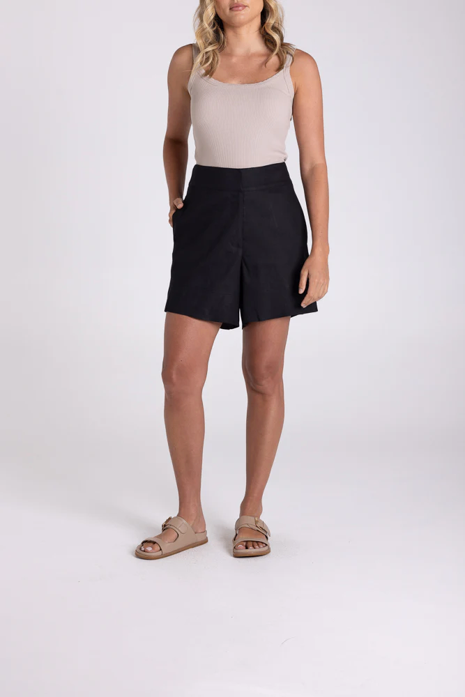 Two-T's - Linen Viscose Short - Black colour front shot