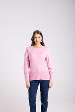 Load image into Gallery viewer, Two-T&#39;s - Merino Cotton Crew Neck Knit - Full Pink colour front shot
