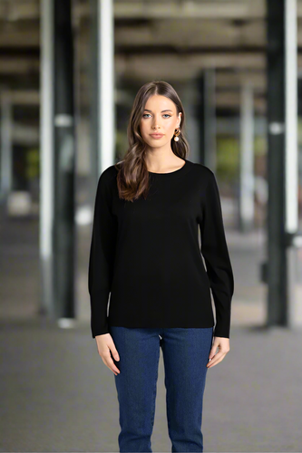 Two-T's - Merino Crew Neck Knit - Black colour front shot