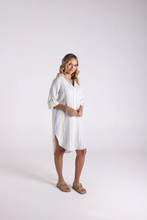 Load image into Gallery viewer, Two-T&#39;s - Multi Stripe Linen Shirt Dress Multi colored side shot
