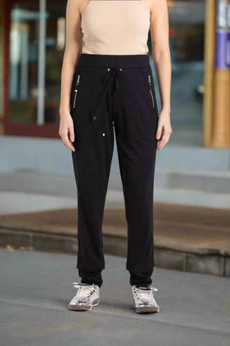 Two-T's - Ponte Panelled Pant - Black colour front shot