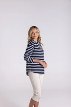 Load image into Gallery viewer, Two-T&#39;s - Stripe Boat Neck 7/8 Sleeve - Navy/ White colour side shot
