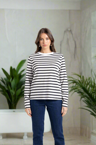 Two-T's - Striped Top - French Navy/ White colour front shot
