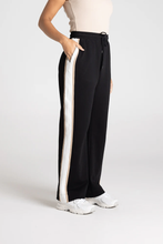 Load image into Gallery viewer, Two-T's - Track Pant - Black With Oat Ivory Stripe colour side shot
