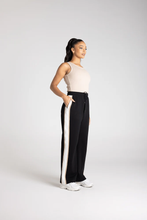 Load image into Gallery viewer, Two-T's - Track Pant - Black With Oat Ivory Stripe colour side shot
