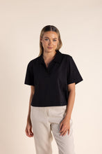 Load image into Gallery viewer, Two-T&#39;s Crop Polo - Black Front view

