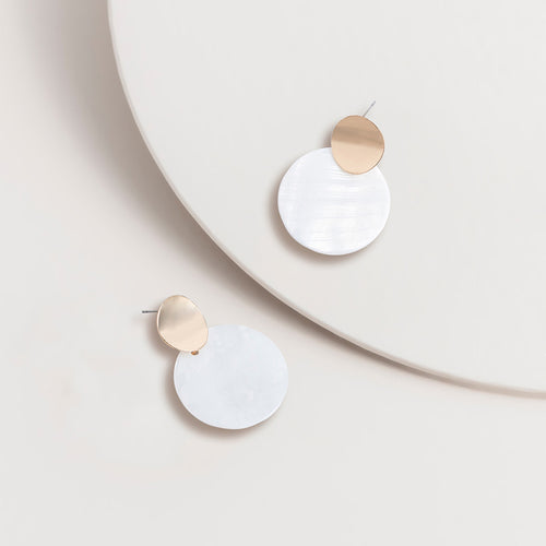 Shell Disk Post Earrings in White colour by Super Amazing