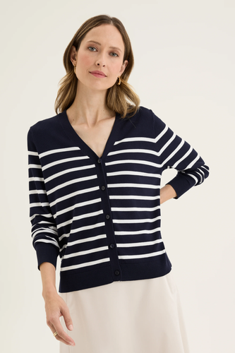 Yarra Trail - Accession Cardi - Navy/ White colour front shot