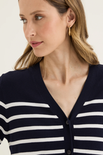 Load image into Gallery viewer, Yarra Trail - Accession Cardi - Navy/ White colour front closed up shot
