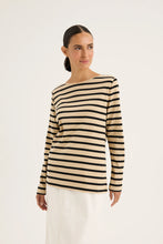 Load image into Gallery viewer, Yarra Trail - Boardwalk Tee - Oat/ Navy colour front shot
