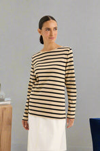 Load image into Gallery viewer, Yarra Trail - Boardwalk Tee - Oat/ Navy colour front shot
