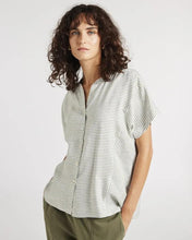 Load image into Gallery viewer, Yarra Trail - Boxy Stripe Shirt in Moss/ White colour front shot
