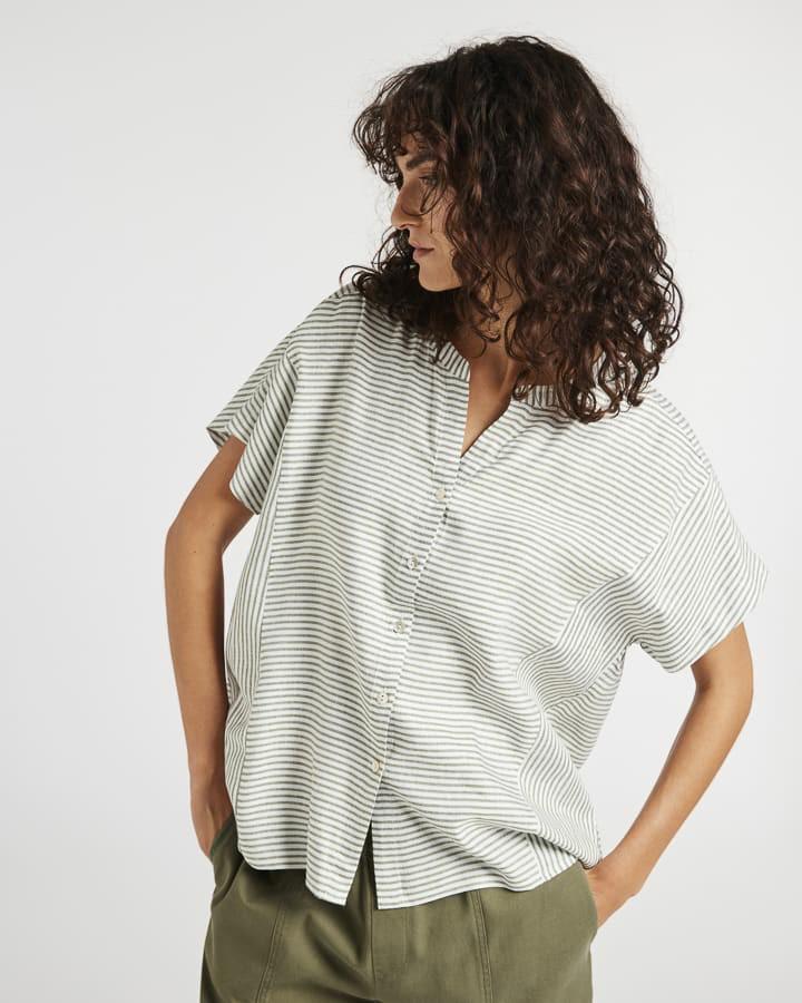 Yarra Trail - Boxy Stripe Shirt in Moss/ White colour front shot