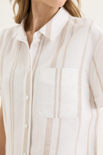 Load image into Gallery viewer, Yarra Trail - Byron Shirt - White/ Twine colour front closed up shot
