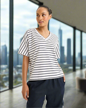Load image into Gallery viewer, Yarra Trail - Carbon Stripe - White/ Navy colour front shot
