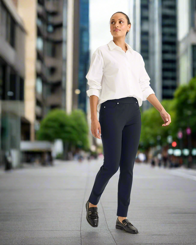 Yarra Trail Reflection Pant Navy colour side shot