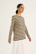 Load image into Gallery viewer, Yarra Trail - Boardwalk Tee - Oat/ Navy colour side shot
