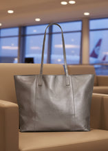 Load image into Gallery viewer, Elara - Metallic Leather Hobo - Pewter colour side shot
