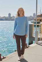 Load and play video in Gallery viewer, Goondiwindi Cotton - The Classic Crew Neck Raglan Jumper - Air Blue colour video
