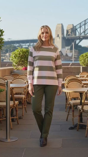 Goondiwindi Cotton - The Old Favourite Cotton Sweater - Pink A Boo/Sage colour video